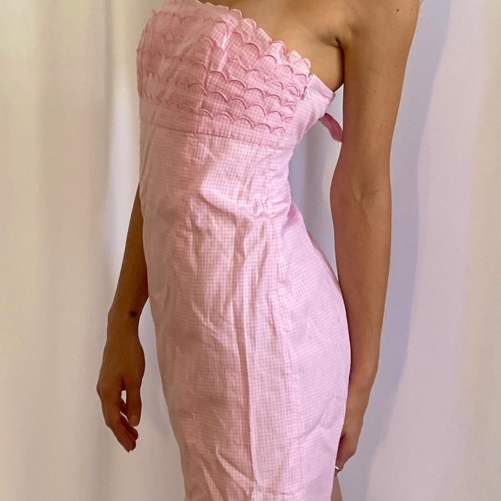 Lily Pulitzer Scalloped Pink Plaid Strapless Dress 💗 00 / XS